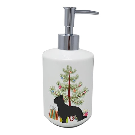 Carolines Treasures 7 x 3.5 in. Briard Merry Christmas Tree Ceramic Soap Dispenser BB2944SOAP